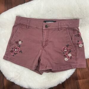 Express Womens Size‎ 0 Mauve Pink Mid Rise Shortie Shorts Juniors Flowers Floral